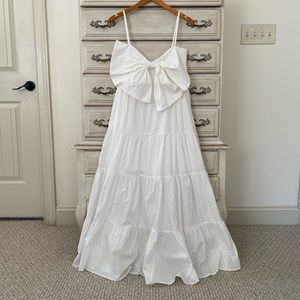 Vici White Tiered Midi Dress with Bow Bodice